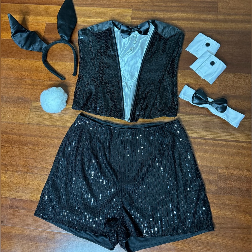 Old School Playboy Bunny Sequin Costume Set with Extra Accessories